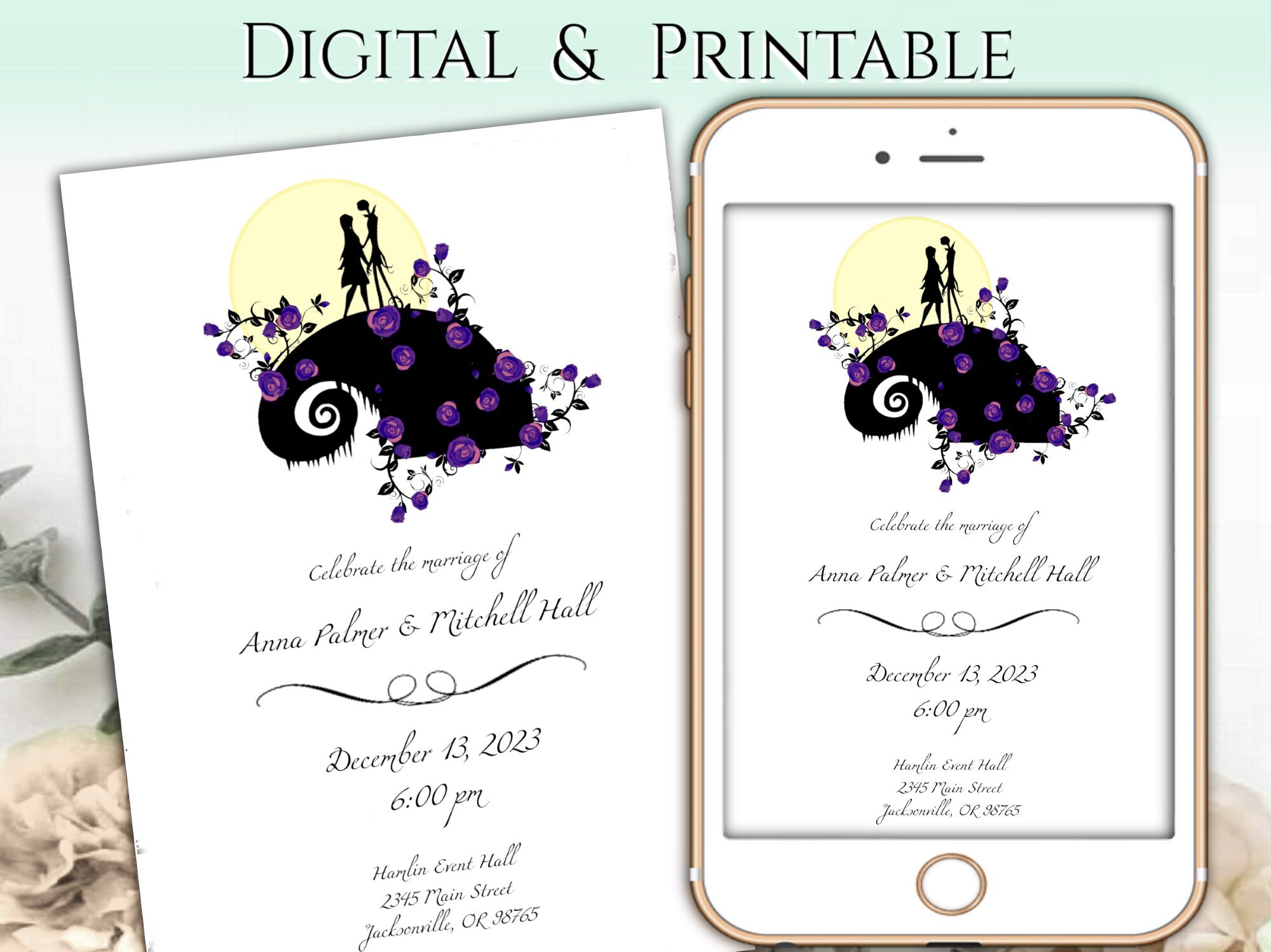 Nightmare Before Christmas Wedding Invitation Digital or Printable