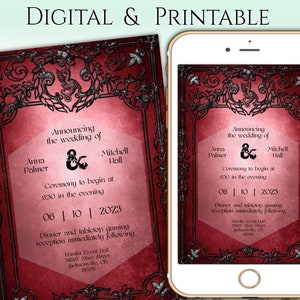 D&D Wedding Invitation | Digital or Printable Invitation | Red Dungeons and Dragons Wedding Announcement