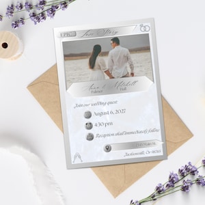 Silver Trading Card Wedding Invitation Template | Canva Link Included | Professional Invitation Printing Available