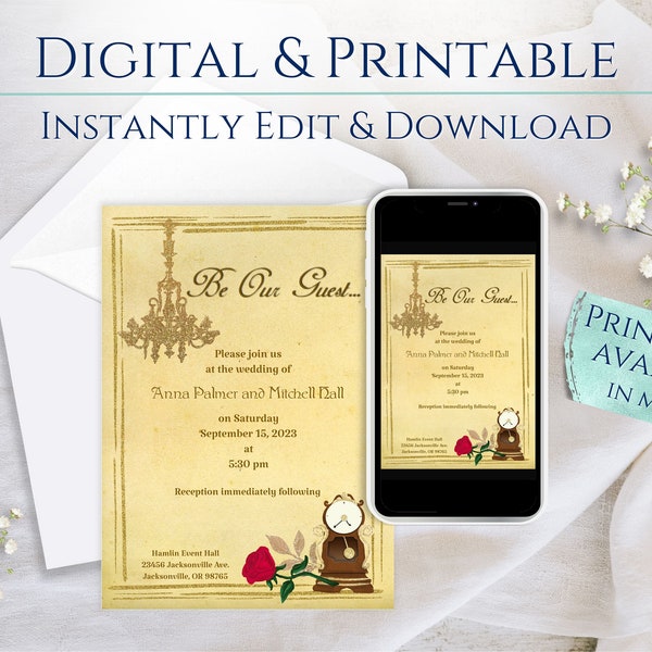 Beauty and the Beast Wedding Invitation | Digital or Printable Invitation