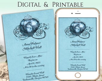 Fairy Tale Carriage Wedding Invitation | Digital or Printable Invitation - Princess Wedding, Cinderella Invitation