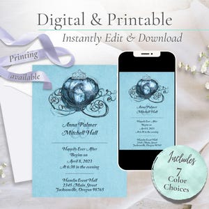 Fairy Tale Carriage Wedding Invitation | Digital or Printable Invitation - Princess Wedding, Cinderella Invitation
