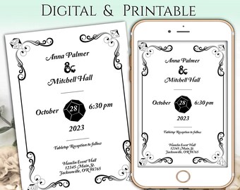 Dungeons and Dragons Wedding Invitation | Digital or Printable Invitation | D&D Dice Wedding Announcement