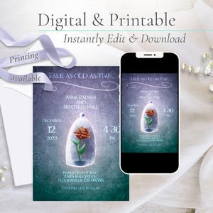 Beauty and the Beast Wedding Invitation | Digital or Printable Invitation | Enchanted Rose Invitation