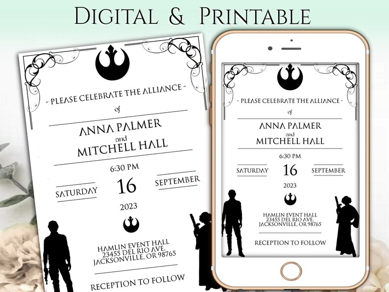 Star Wars Wedding Invitation Digital or Printable Invitation Star Crossed Lovers image 1
