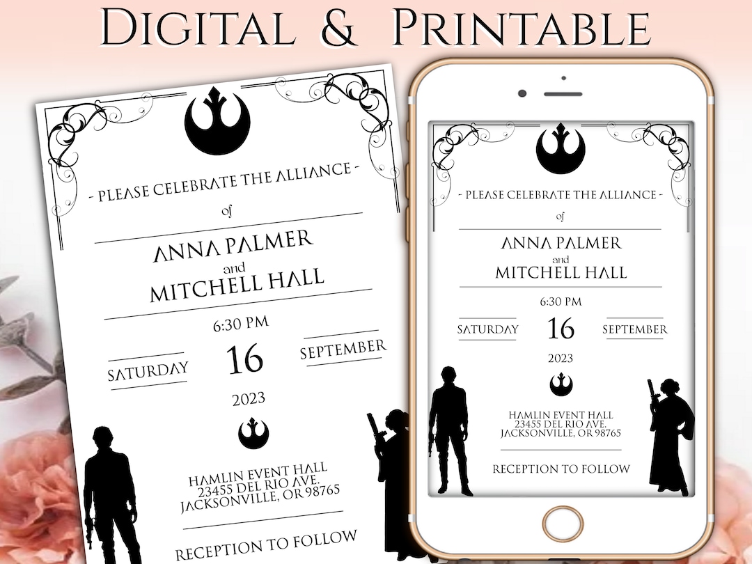 Star Wars Wedding Invitation Digital or Printable Invitation Star ...