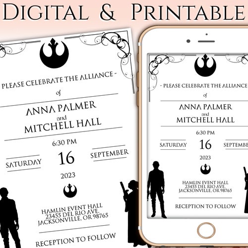 Star Wars Wedding Invitation Digital or Printable Invitation - Etsy