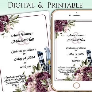 Floral Invitation for Star Wars Wedding Themes | Digital or Printable Invitation - Light Saber Wedding invitations