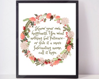 Wall Art Print Literature Digital Printable Instant Download 8x10 11x14 My affection and wishes Jane Austen Unchanged, Typography