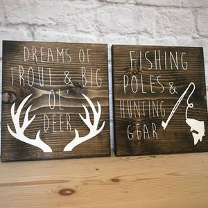 Dreams of Trout and Big Ol Deer, Fishing Poles and Hunting Gear Nursery  Decor, Woodland Decor, Nursery Hunting Decor, Baby Shower Gift 