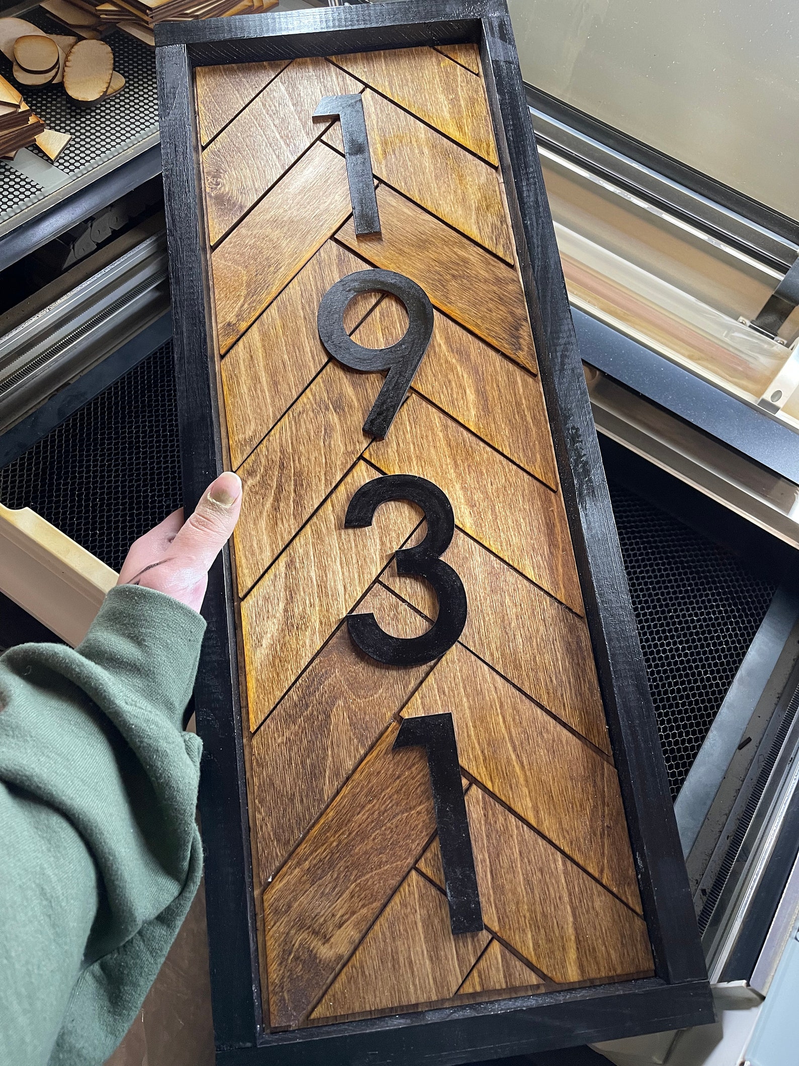 Custom Herringbone Address Sign House Number Wood Sign With Etsy