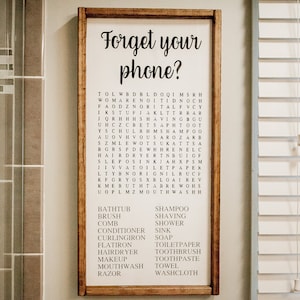 Forget your phone? Sign, Word Search Bathroom Sign, Funny Bathroom sign, Forgot your phone Sign, word search game, bathroom decor, farmhouse