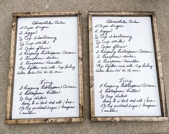 Custom handwritten recipe sign made from your recipe card
