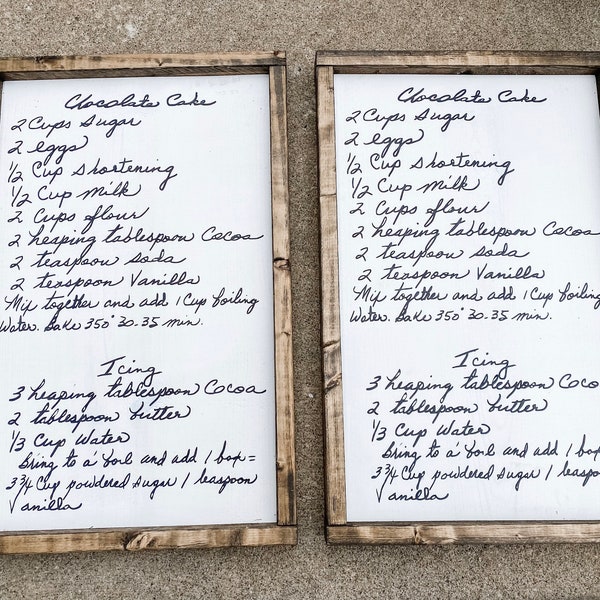 Custom handwritten recipe sign made from your recipe card
