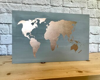 Rose Gold World Map, World Map Wood Sign, Not all who wonder are lost, World Map Sign, Dorm Room Decor, Rose Gold, Home Decor