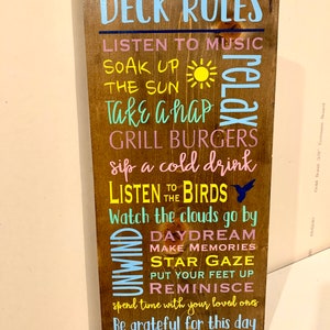 Deck rules, patio rules, backyard rules, pool rules, porch rules, wood sign