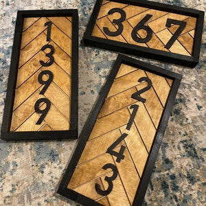 Custom herringbone address sign, house number wood sign with herringbone