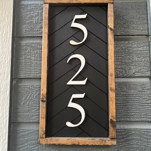 Custom herringbone address sign, house number wood sign with herringbone