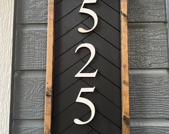 Custom herringbone address sign, house number wood sign with herringbone