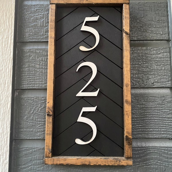 Custom herringbone address sign, house number wood sign with herringbone