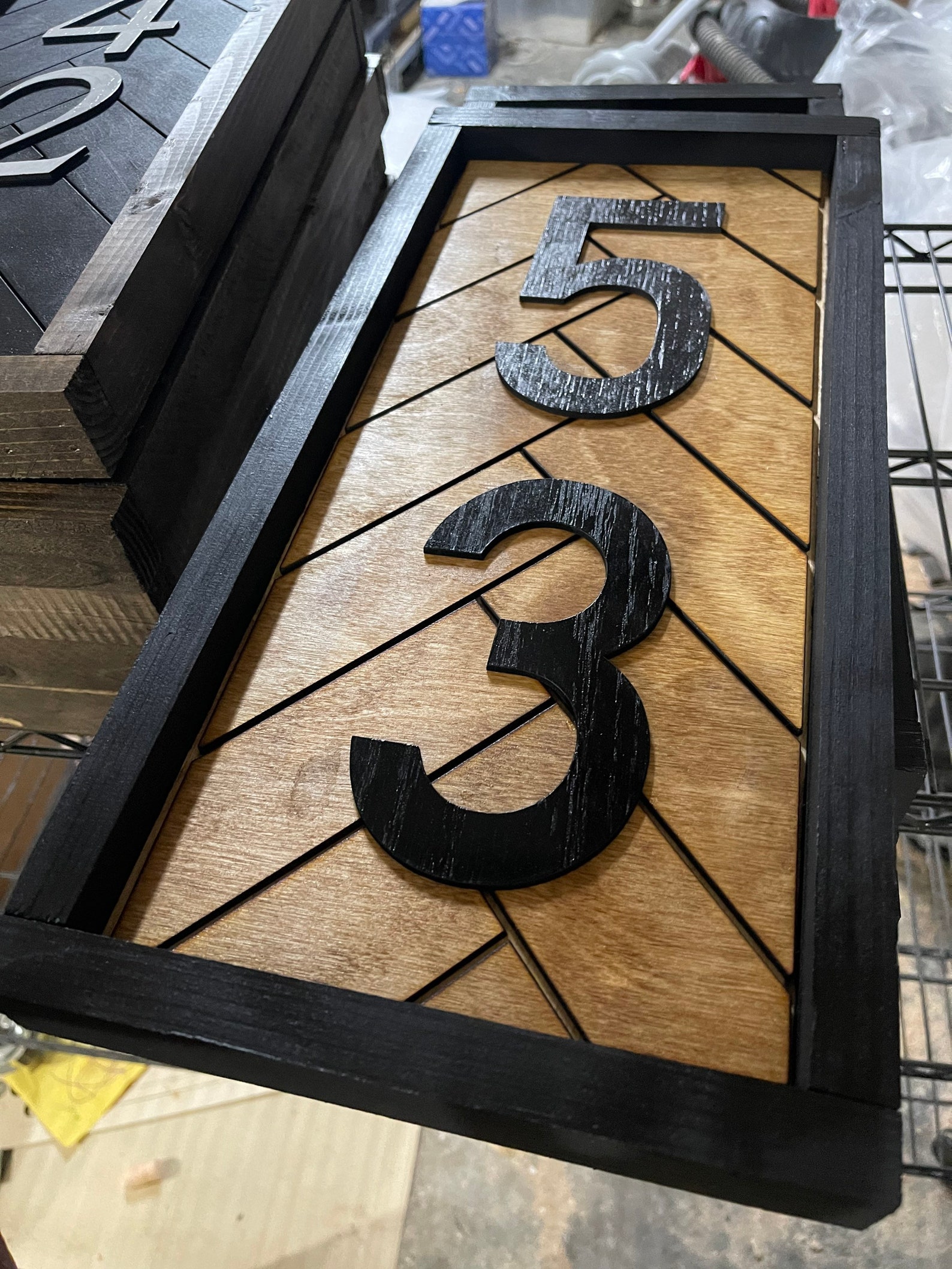 Custom Herringbone Address Sign House Number Wood Sign With Etsy