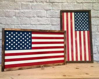 American Wood Flag, Framed American Sign, Americana Decor, 4th of July Decor, Military Gift, Military Sign, Military Retirement Gift,