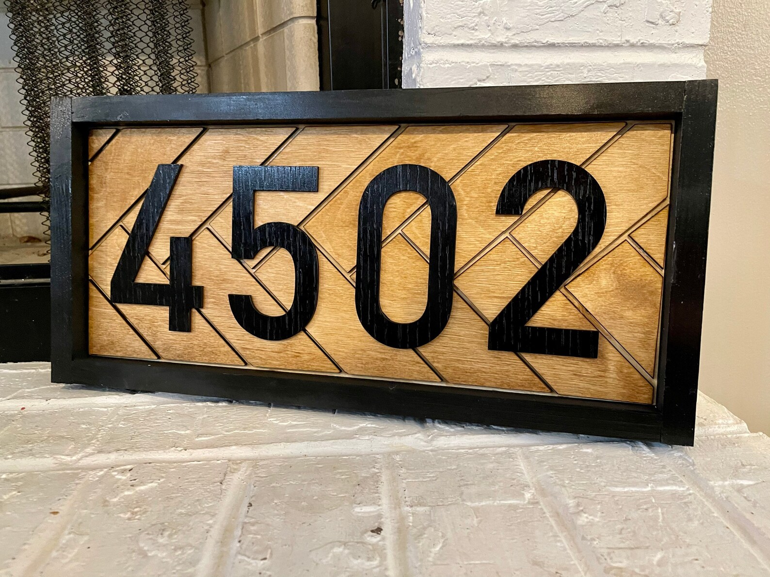Custom Herringbone Address Sign House Number Wood Sign With Etsy