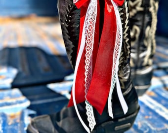 Custom Boot Bows – Red White Lace Clip-On Western Style Accessory