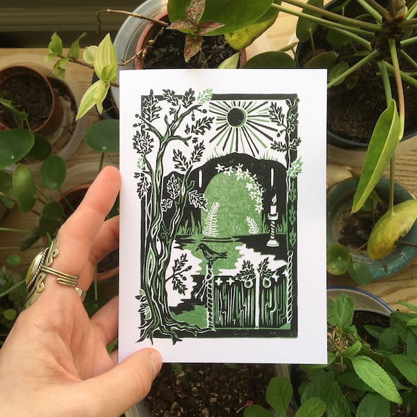 The Green Chapel- Linocut Greetings Card