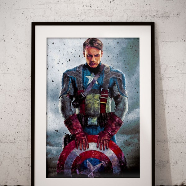 Captain America Painting Print, Captain America Print, Super Hero Wall Art, Avengers Decor