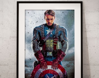Captain America Painting Print, Captain America Print, Super Hero Wall Art, Avengers Decor