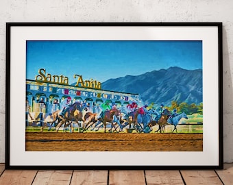 Santa Anita Park Print, Horse Racing Art, Breeders Cup Thoroughbred Painting