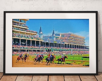 Churchill Downs Kentucky Derby Print, Triple Crown Horse Racing Art, Equestrian Decor