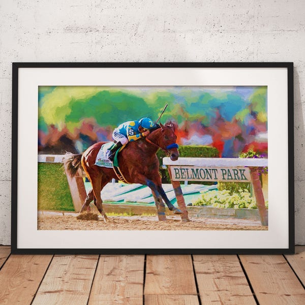 American Pharoah print, Triple Crown winner, horse racing art, Belmont Stakes, Thoroughbred racehorse, Breeders Cup Classic, horse painting