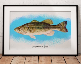 Largemouth Bass Painting, Largemouth Bass Print, Fishing gift
