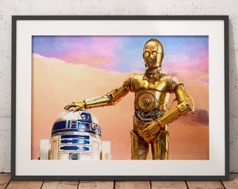 R2D2 & C3PO Painting, Star Wars Painting, R2D2 Poster, C3PO Poster,