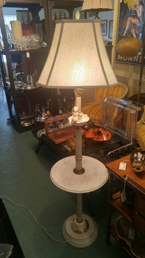 Marble Porcelain Cherub Floor Lamp Marble Porcelain Cherub Floor Lamp, Antique Floor Lamp With Marble Table