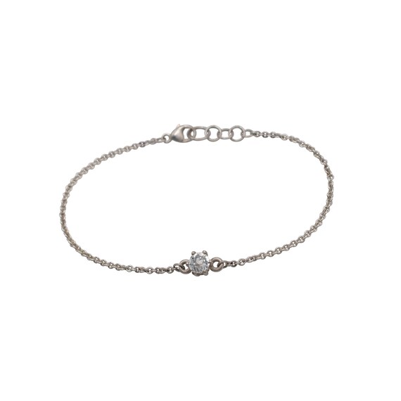 Natural Round White Sapphire Bracelet in Sterling Silver April