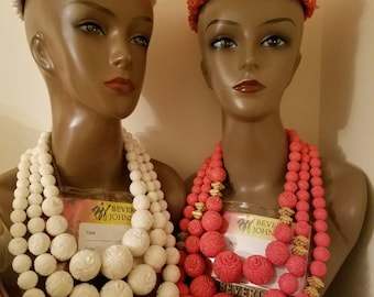 Rose Beaded Jewerly Set plus a Matching Coral Hat