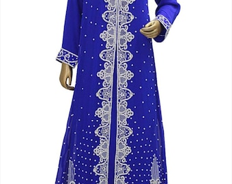 Blue Large Flour lenght chiffon kaftan