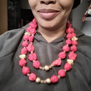 New   Rocky  2 pcs Jewelry set/Red Beads set/Wedding set/Red Beads plus gold accessories