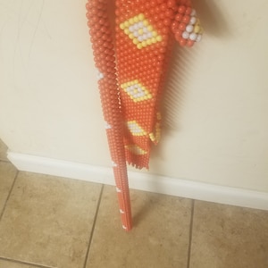 New orange walking stick plus neckless as set/Beaded walking stick and Hat/Beaded walk stick and Necklace/Beaded Cane Stick/Beaded Necklace