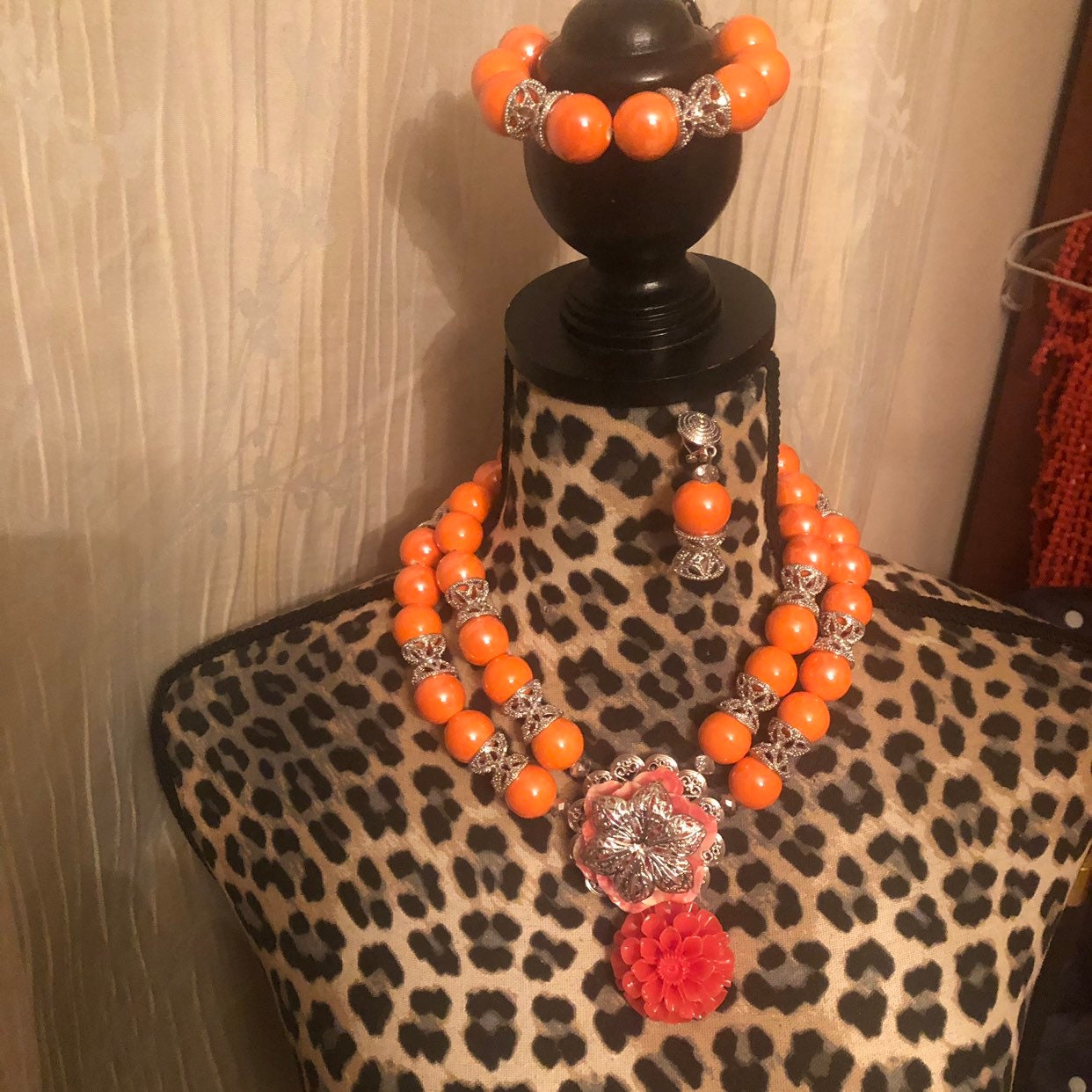 New coral bead set3 step coral necklace setauthentic coral mix gold plated accessories jewelry set