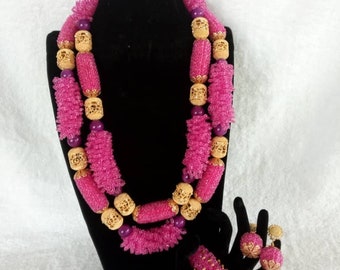 Fuciah pink Luxury Jewelry Set/Wedding beads set/Beads Necklace Set/African Beads/Hand Beaded necklace