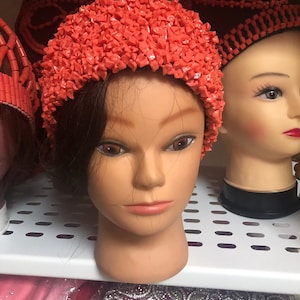 Beaded hat/broken beads hat/orange hat/half beaded hat