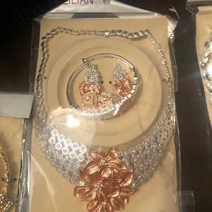 3 piece set Brazilian gold set/jewelry set/2 tone necklace set/wedding set/women necklace/ wedding jewelry/Accessories set