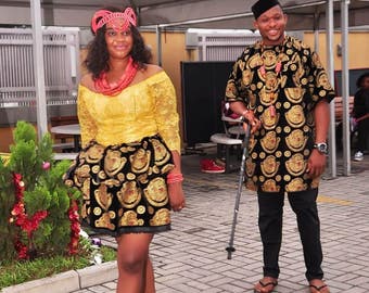 Tela de terciopelo Isi Agu, tela cultural Igbo para bodas africanas (2 yardas)