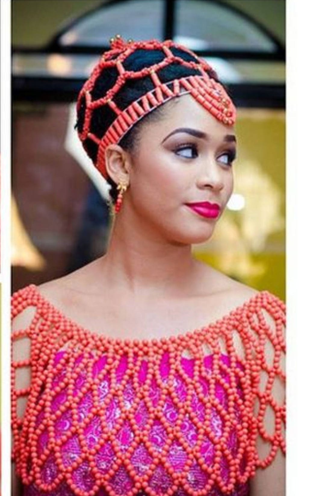 Igbo Bridal Beaded Elastic Hat/ Beaded Royal Crown - Etsy display picture 1