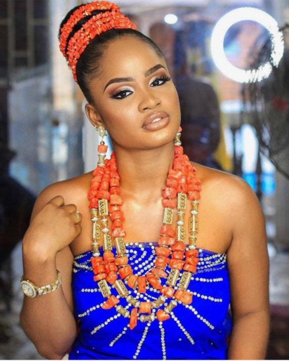 Sales Irregular Shaped Coral Beads Set Plus a Matching Hair Beads