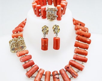 New Original 3 piece Bamboo Coral jewelry set/Igbo bride beads/Yoruba bridal beads/ Coral bead set/wedding bead/coral beads set/Jewelry set/